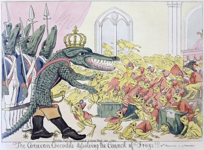 The Corsican Crocodile Dissolving the Council of Frogs, 9th November 1799 (litho) by English School